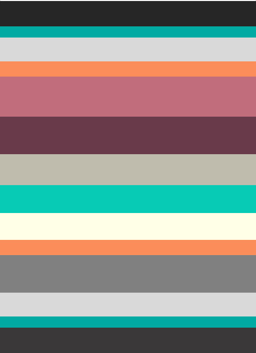 Rectangle in portrait orientation with wide horizontal stripes in green, mauve, burgundy, black, gray and beige.